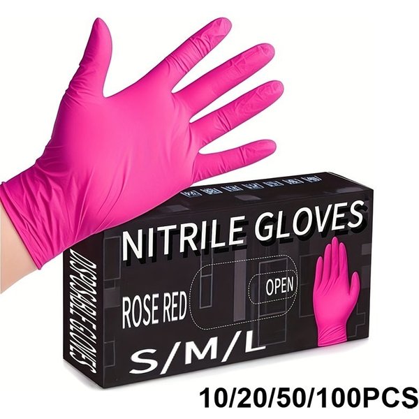 Gants jetables en Nitrile rose, sans poudre et Latex, pour la cuisine, beauté domestique, Petcare, teinture capillaire, gant de travail