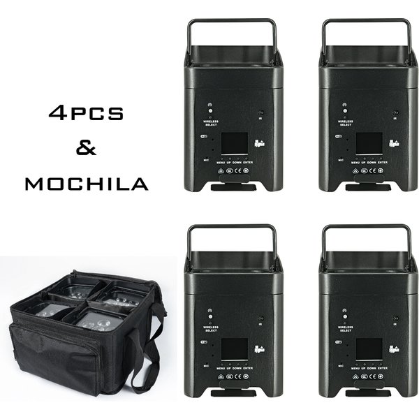 Lumière LED 6x18W 6 en 1 avec Télécommande Sans Fil, RGBAW + UV Par, Batterie Mobile pour Chang KTV Bar, Lumières de Noël, 4 Pièces