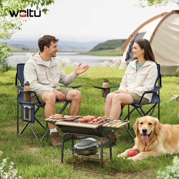 WOLTU 2 Stück/Set Outdoor-Strand-Campingstuhl mit Tragetaschen, Getränkehalter, Seitentasche für Camping, Angeln, Picknicks, Garten