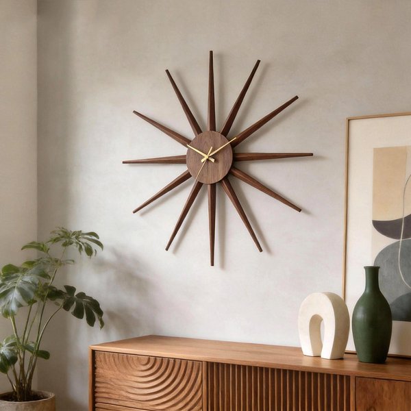 Modern Wood Sun Wall Clock Wall Watch Interior Silent Elegant Decorative Clocks Minimalist Luxury Aesthetic Living Room Watches