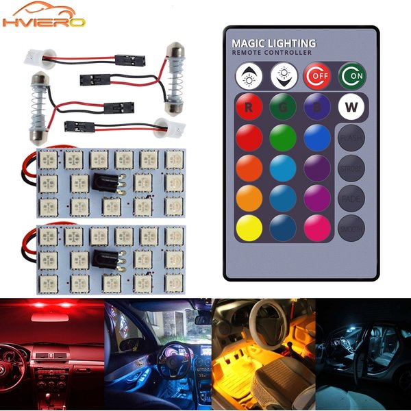 2 pièces voiture Led T10 5050 12/15/24/36SMD intérieur cale RGB panneau lampes de lecture dôme Auto feston BA9S adaptateur plaque d'immatriculation lampe