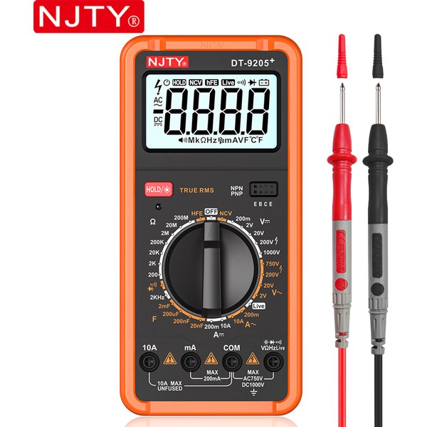 NJTY DT-9205+ Digitales Multimeter mit Manueller Bereichswahl Elektrischer Tester für Spannung, Strom, Widerstand, Frequenz HEF Spannungsmessgerät für Spannungsleitungen