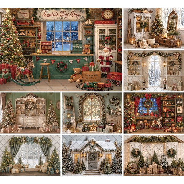 Mehofond – arrière-plan de photographie d'hiver, Noël, vintage, chambre de Père Noël, arbre de Noël, décor de portrait familial pour enfants, toile de fond pour studio photo