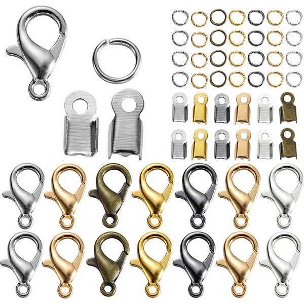 Fermoir à homard en alliage, anneaux de saut, pointe de Clip en cuir, connecteurs à sertir pliables pour Bracelet et collier, fournitures de fabrication de bijoux à faire soi-même, 80 pièces