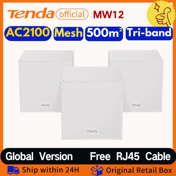Routeur Wi-Fi Mesh Tenda 2100 Mbps MW12 Gigabit Double Bande Sans Fil AC2100 2.4 & 5 GHz Répéteur de Réseau Mesh Couverture 500m²