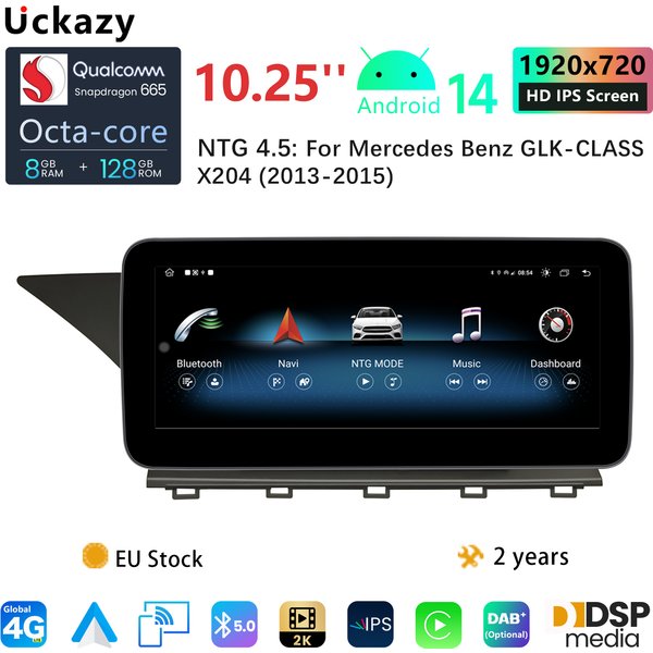 10,25'' Android 14 Autoradio für Mercedes Benz GLK-Klasse X204 2008-2015 Kabelloses Carplay Multimedia-Player GPS-Navigation Android Auto