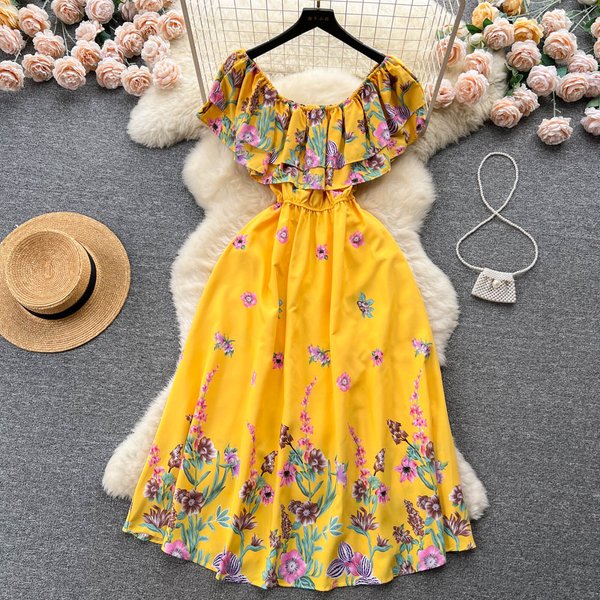 YuooMuoo-Robe longue bohème à volants pour femmes, imprimé floral, robe d'été Maxi, élégante, robe de soirée éducative, nouvelle mode, été, 2025