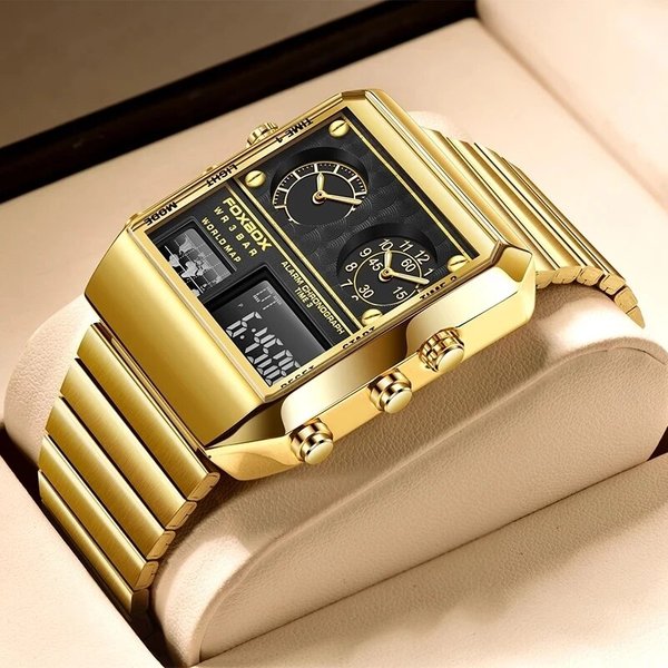 2023 neue kreative quadratische Uhr Herren Top-Marke Luxus Digitaluhr Mode Dual-Display-Uhren für Männer relogio mascumino + Box
