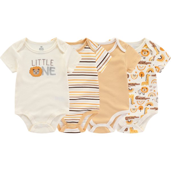 Kiddiezoom 4Pieces Summer Short Sleeve Cartoon Baby Boy Girl Bodysuit 100% Cotton Newborn Boy Girl Clothes