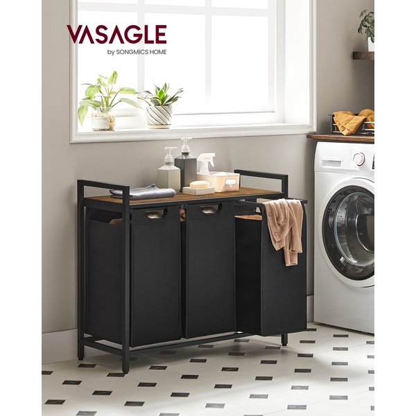 VASAGLE-mir à linge en tissu Oxford, 3 ventilateurs à main, collecteur de linge avec rangement, boîte à linge, sac à linge extensible parfait