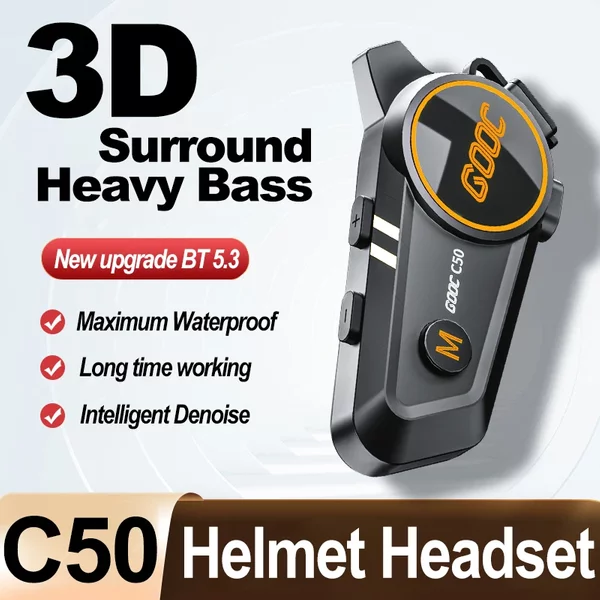 Słuchawki motocyklowe 3D Surround Heavy Bass, stereofoniczne, Bluetooth, zestaw głośnomówiący, wodoodporność IPX7, z trójkolorowym oświetleniem ambientowym.