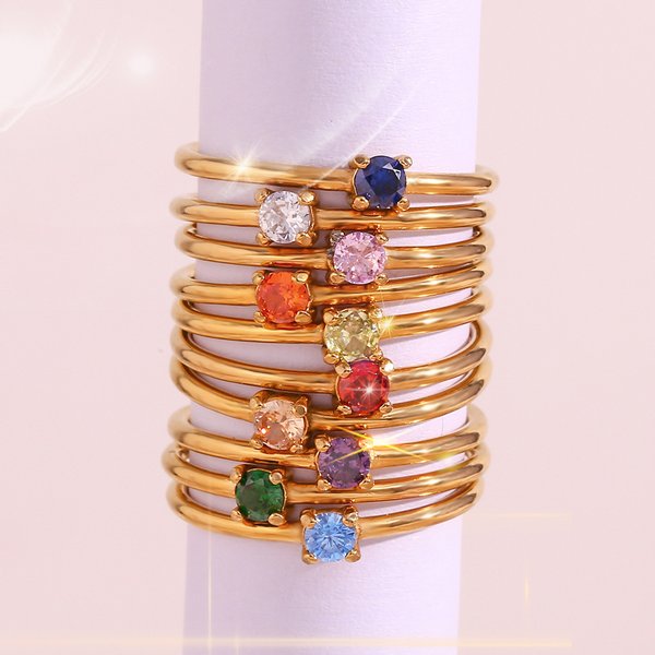 E.B.belle Ringe mit 12 Monaten Sternbild und CZ-Geburtsstein für Damen, vergoldeter Edelstahl, Sternzeichen, Geburtstagsgeschenk, Ringschmuck