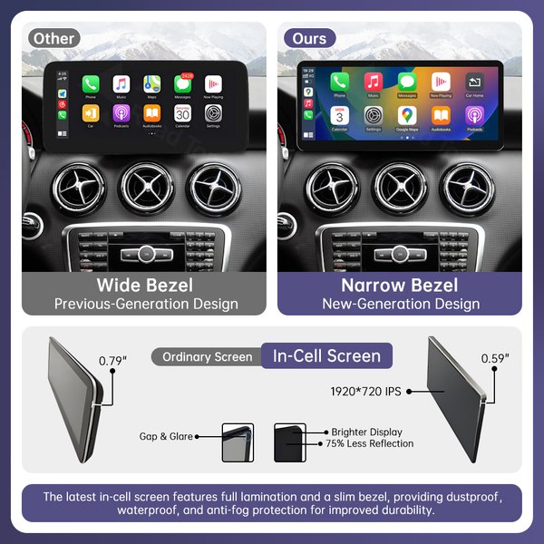 Road Top 12,3-Zoll Ultra-Dünner Touchscreen für Mercedes Benz A-Klasse W176 CLA GLA W246 NTG4.5 Multimedia GPS mit Carplay Android Auto Car Player