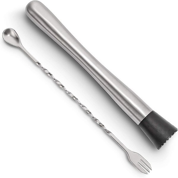 LMETJMA 10 pouces acier inoxydable Cocktail Muddler et cuillère à mélanger professionnel Bar Cocktail Muddler ensemble pour Mojitos JT201