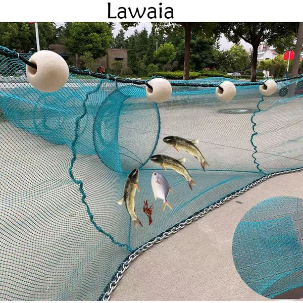 Lawaia Shrimp Cage with Iron Chain Fishing Trap Net Folding Fishing Cage Foam Float 3M/4M/5M/6M/8M/10M