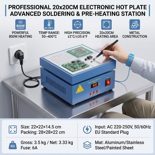 800W Elektrische Lötplatte Mikrocomputer-Schweißplatte 946 Vorheizplatte Schweißarbeitsplatte 20x20cm 110V/220V US/EU/UK