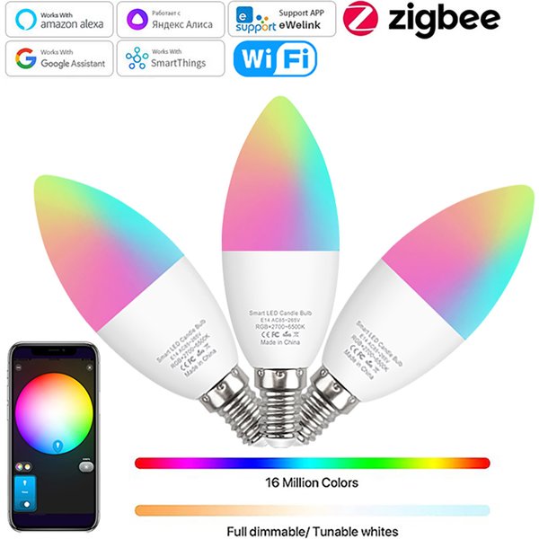 Smart E14 Led Light Bulb Zigbee RGBCW Led Lamp Works With Alexa Amazon Google Home Yandex Alice Smartthings
