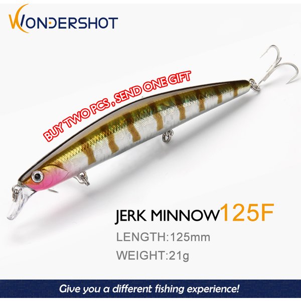 Wondershot A20 JERK MINNOW 125F Long Minnow 125mm 21g Suspending Wobbler Fishing Lure Quality Professional Bait for Sea Fishing