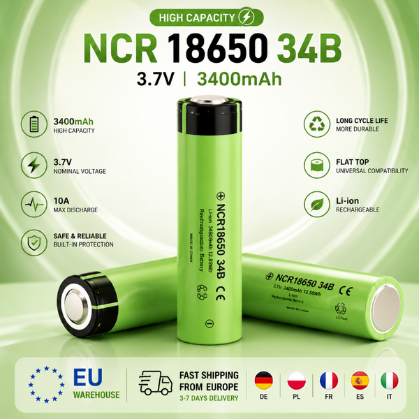 Batterie rechargeable au lithium NCR 18650 34B 3400mAh 3.7V 10A Li-ion à sommet plat, haute capacité, longue durée de vie pour lampe torche LED, appareils électroniques, livraison rapide depuis