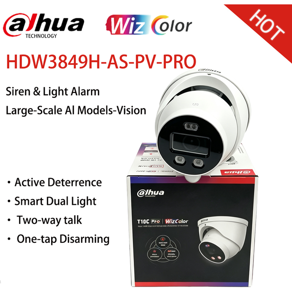 Dahua HDW3849H-AS-PV-PRO 8MP WizColor TiOC 4K Sirène et lumière Dissuasion active Sécurité CCTV AI-ISP SMD 4.0 Audio bidirectionnel AcuPick
