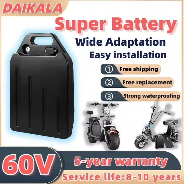 60-V-Strombatterie, 10 Ah-40 Ah, 2000 W Lithiumbatterie für Elektrofahrzeuge für Harley, faltbarer Citycoco-Elektroroller mit zwei Rädern, kostenloses Ladegerät