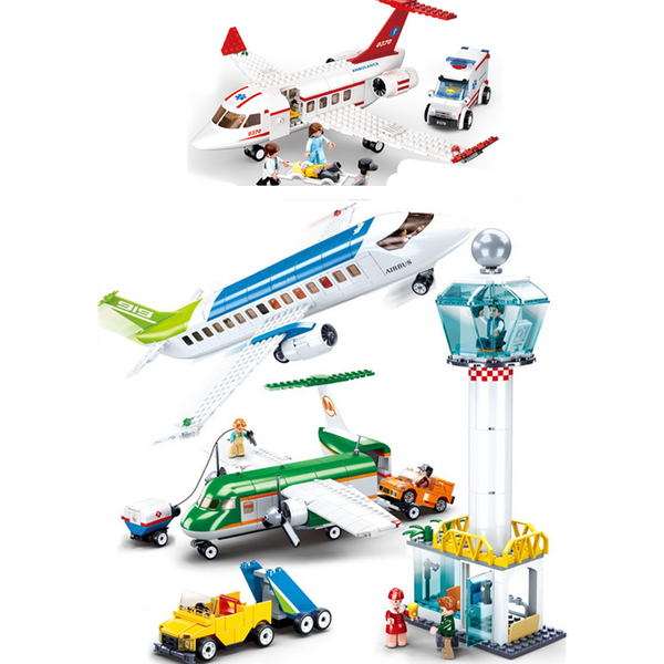 International Airport Civil Aviation Rescue Aircraft Airbus Plane Creation Building Blocks Bricks Educational Toys for Children