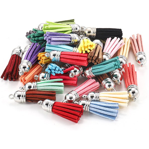 Glands en faux cuir suédé argenté pour porte-clés, sangles de téléphone portable, pendentif bricolage, bijoux, 38mm, 30 pièces