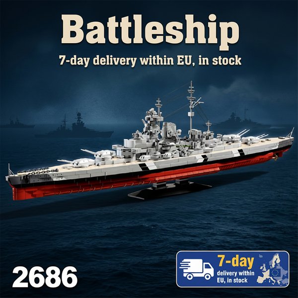Klemmbausteine 1:300 Bismarck-Klasse Schlachtschiff Bausteine Set Militärisches Kriegsschiff Modellbausatz Jungen Spielzeug Erwachsene Kinder DIY Heimdekoration Geschenk 2686 Teile