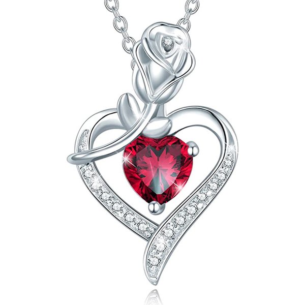 Huitan Halskette mit rotem Herz-CZ-Anhänger und Rosenblume, Jahrestagsgeschenk für Liebhaber/Mutter, 2023, neues Design, Damenschmuck, Muttertag