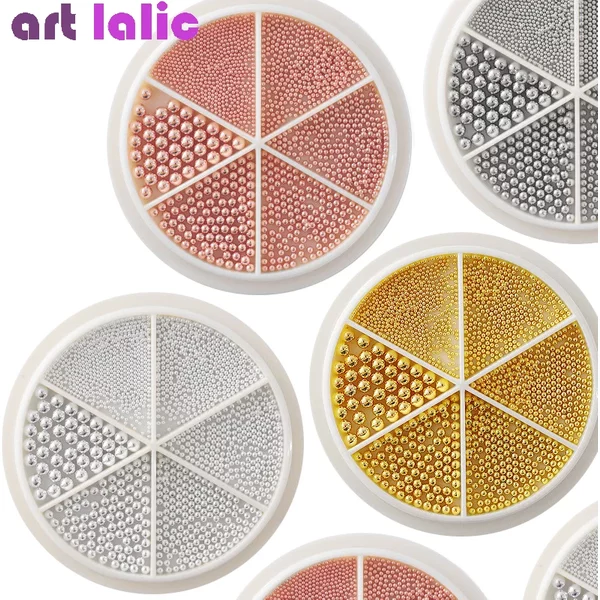6 Grids Nail Art Tiny Steel Caviar Beads 0.8-1.5mm Mixed Size 3D Design Rose Gold Silver Jewelry Manicure DIY Decoration