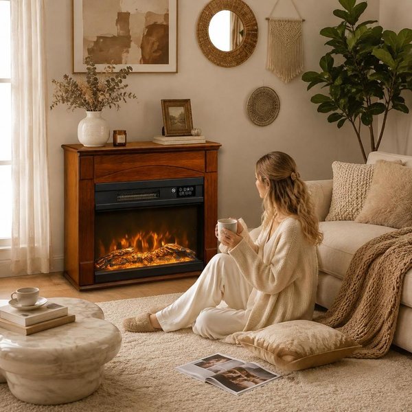 Dekorative Kaminofen 68,5 x 27,5 x 63 cm mit 3D-Flammeneffekt, sechs Farben und drei Intensitäten, intelligente Temperaturregelung, moderner Stil für Wohnzimmer, Apartment, Wohnbereich und