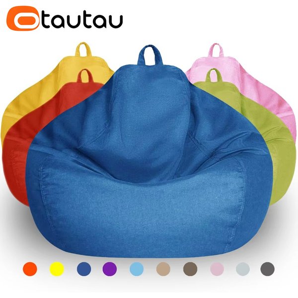 OTAUTAU Adults Children Bean Bag Cover without Filler Cotton Linen Beanbag Chair Pouf Salon Corner Seat Ottoman Puff Sac DD002