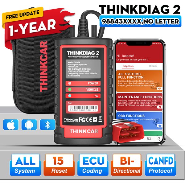 Thinkdiag 2 Ediag Plus Outils de diagnostic OBD2 avec protocole CAN FD, codage ECU Bluetooth, test actif, scanner OBD2 toutes fonctions
