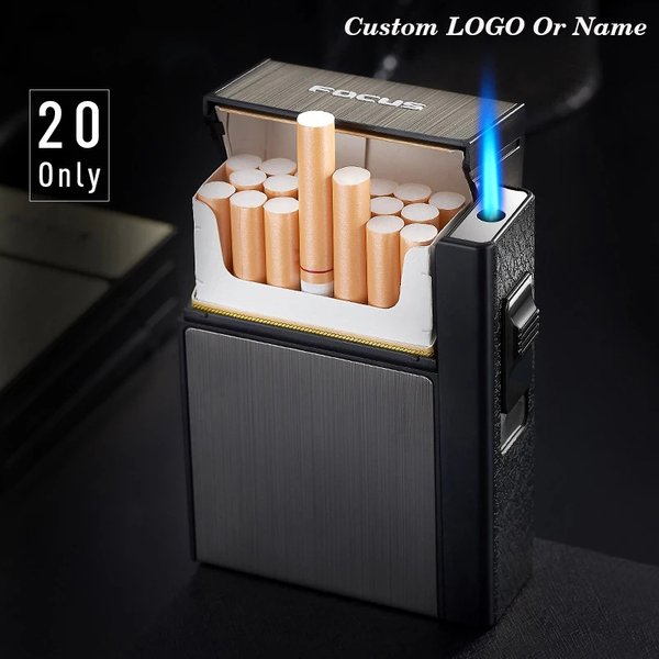20 bâtons étui à cigarettes briquet en métal Turbo Butane capacité de cigarette allume-cigare à gaz Gadget briquet boîte cadeau pour hommes