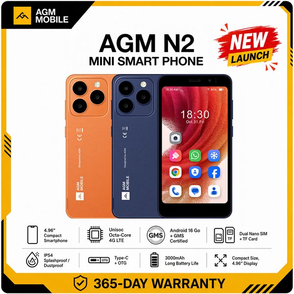AGM N2 Leichtes Smartphone Kompakte Größe 4,96" Display 3GB 32GB 3000mAh Herausnehmbarer Akku Android 16 GO System Ersatztelefon