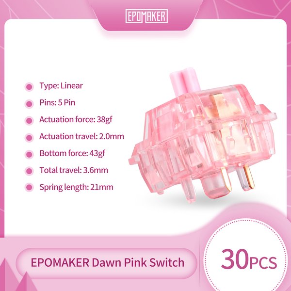 30-teiliges EPOMAKER Dawn Pink 38gf lineares 5-poliges mechanisches Tastaturschalter-Set mit POM-Schaft für Gaming-DIY-Tastatur