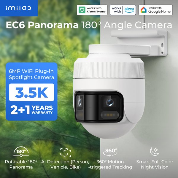 IMILAB Neu 3.5K 180 ° Panorama Außenkamera PTZ Sicherheitskamera für Zuhause Doppellinse Farbnachtsicht Kompatibel mit MiHome - EC6 Panorama