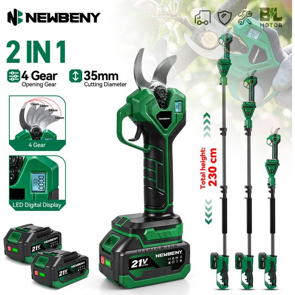 NOUVEAU NOUVEBENY Sécateur Électrique Sans Balais avec Perche Télescopique de 205 cm, Outil de Sécage pour Jardin, Compatible avec Batterie Makita 21V