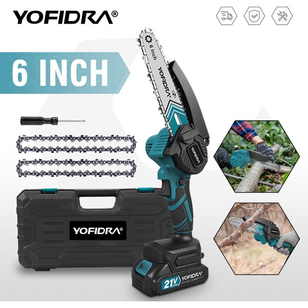 YOFIDRA 6 pouces tronçonneuse électrique sans fil scie à chaîne jardin travail du bois coupe taille scie outil électrique pour Makita 21V batterie broche