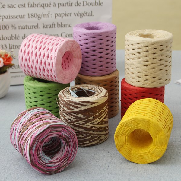 Ruban de corde de fil de raphia de 200m, cordons de papier de paille de raphia naturel pour onduler la ficelle, emballage de fête, artisanat, sac de bricolage, fournitures de couture de chapeau