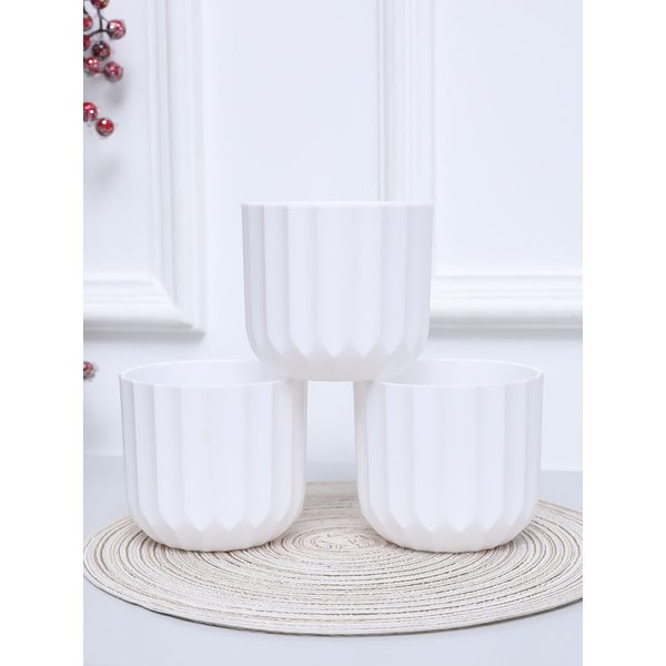 3PCS 10.5X9.5CM(H) Vertical Striped Round Flowerpot - White Texture Clear Suitable For Room Living Room Balcony Hotel Front Room