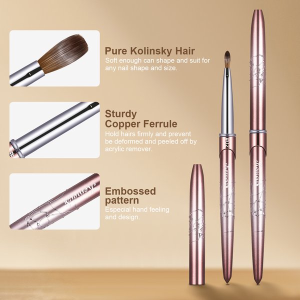 Kolinsky Acryl-Nagelbürste, Kolinsky-Haarborsten, runder Griff, Acrylbürste, Nagelbürsten für Acryl-Anwendungen, Nailar
