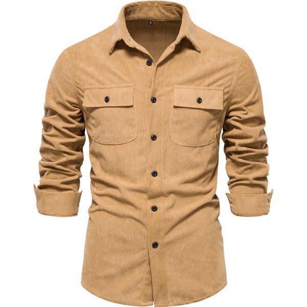 AIOPESON 2023 Autumn New Cotton Shirt Men's Business Casual Shirt Lapel Solid Pocket Men's Shirt Men's Autumn Fashion Shirt