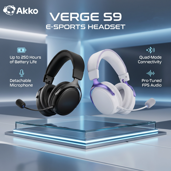 AKKO Verge S9 Ultra Kabelloses Gaming-Headset BT/2.4G/Kabelgebunden 53mm Treiber Niedrige Latenz FPS-Kopfhörer für PC PS5 Switch Xbox 2000mAh