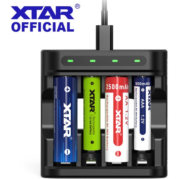 XTAR L4 AAA AA Batterieladegerät mit 4 Steckplätzen, intelligenter LED-Anzeige, USB-Ladegerät zum Aufladen von 1,5V Li-Ion / 1,2V Lithium NiMH Batterien