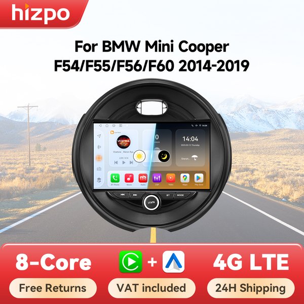 Hizpo Android 14 Carplay Auto lecteur multimédia pour voiture avec écran de 9 pouces pour BMW Mini Cooper F54 F55 F56 F60 2014 - 2019 Radio Autoradio stéréo GPS RDS DSP BT