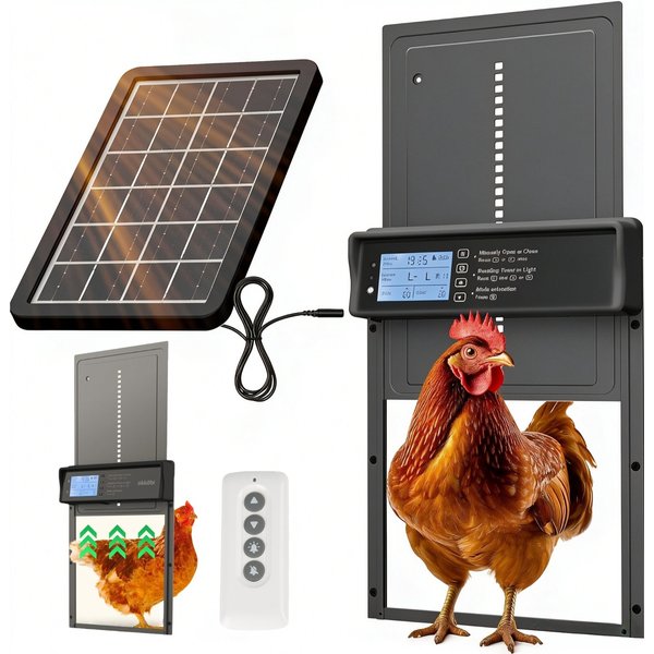 Porte de poulailler solaire automatique, ouvre-porte électrique pour poulailler avec télécommande et minuterie, accessoires pour portes de volière