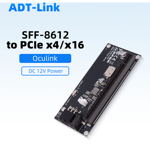 Carte adaptateur d'interface Oculink SFF-8612 vers PCIe X4 X16 pour GPU alimenté par DC 12V, compatible PCIe 4.0 3.0 / ou câble SSF-8611 4i