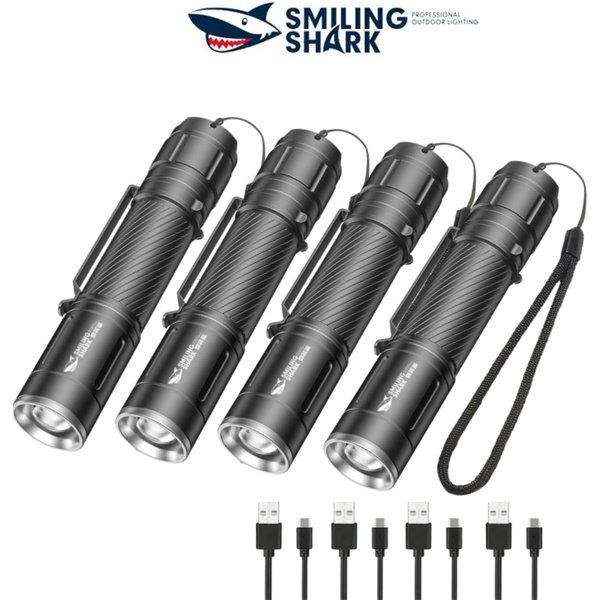 1pcs Smiling Shark SD7115 Flashlight Portable Small Torch Light Rechargeable Waterproof Flash Light for Camping Hiking Outdoors