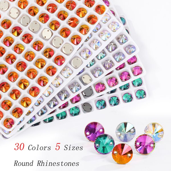 Strass ronds en verre à dos plat pour décoration de robe, pierres de cristal claires à coudre sur des strass pour travaux d'aiguille pour l'artisanat